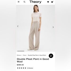THEORY Double Pleat Wide Leg Pant in Good Wool. Size 2